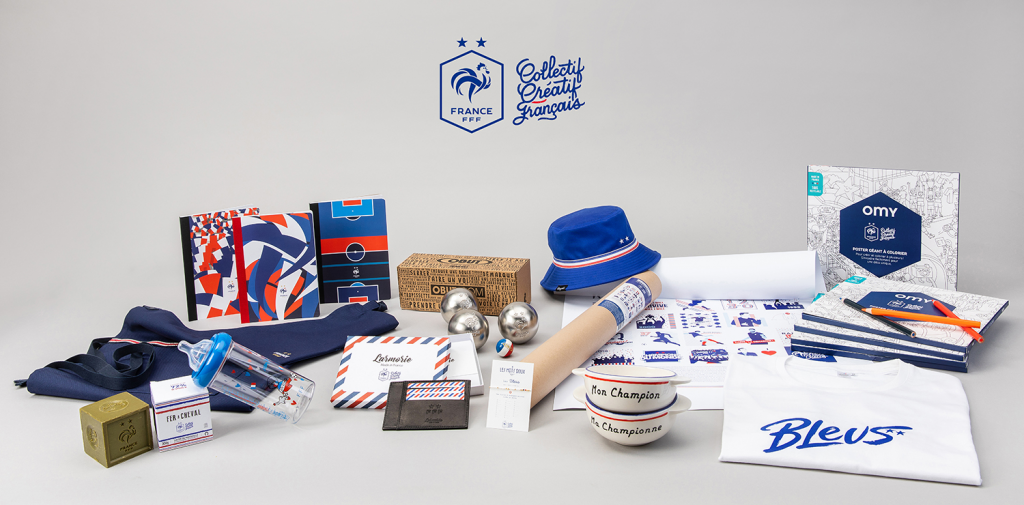Objets de la collection de l’équipe de France réalisée avec des créateurs français, dont un bob