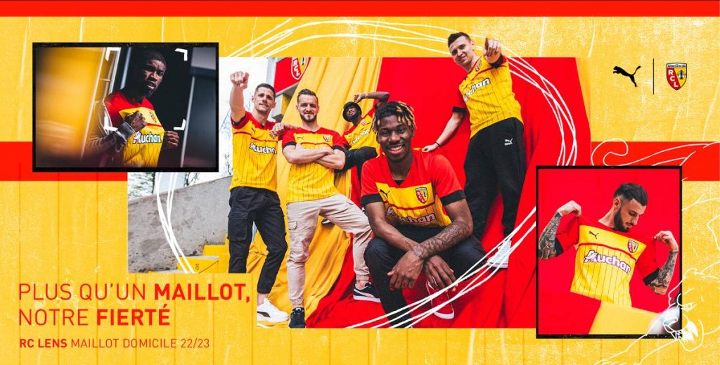 Visuel de lancement du maillot domicile sang et or 2022-2023 du RC Lens, « Plus qu’un maillot, notre fierté »